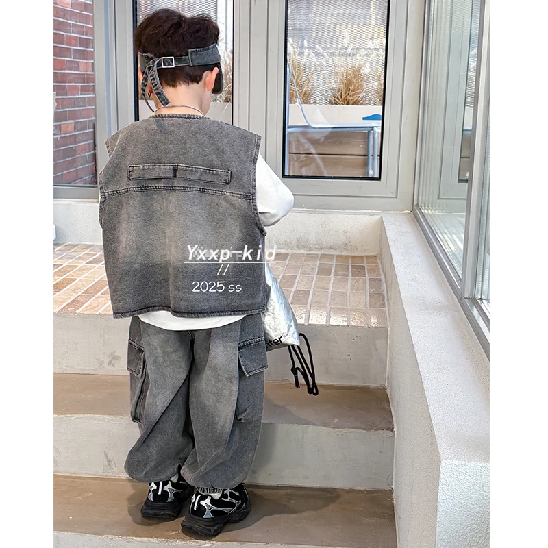 儿童秋装牛仔三件套2025新款男童韩版套装小男孩潮酷马甲秋季童装