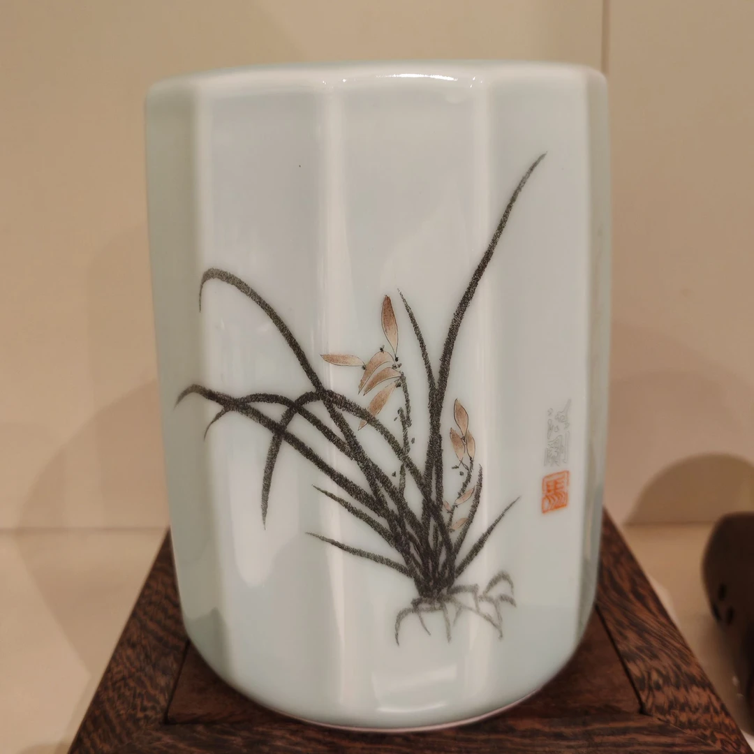 昆仑牌鲁青瓷窑变釉 摆件  刻瓷《君子》160mm*120mm