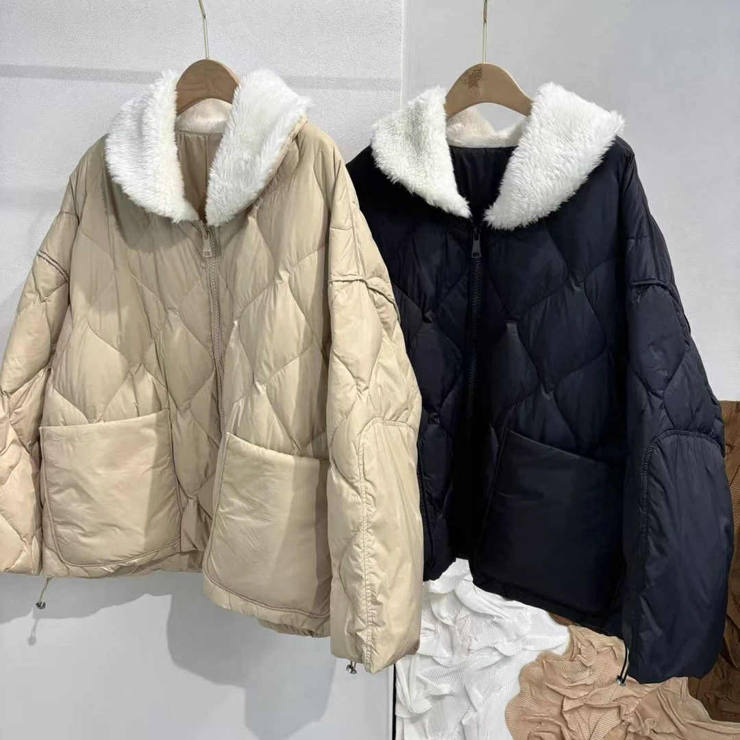 CSY5461 德国客人订单 颗粒感双色菱格绗缝羽绒服