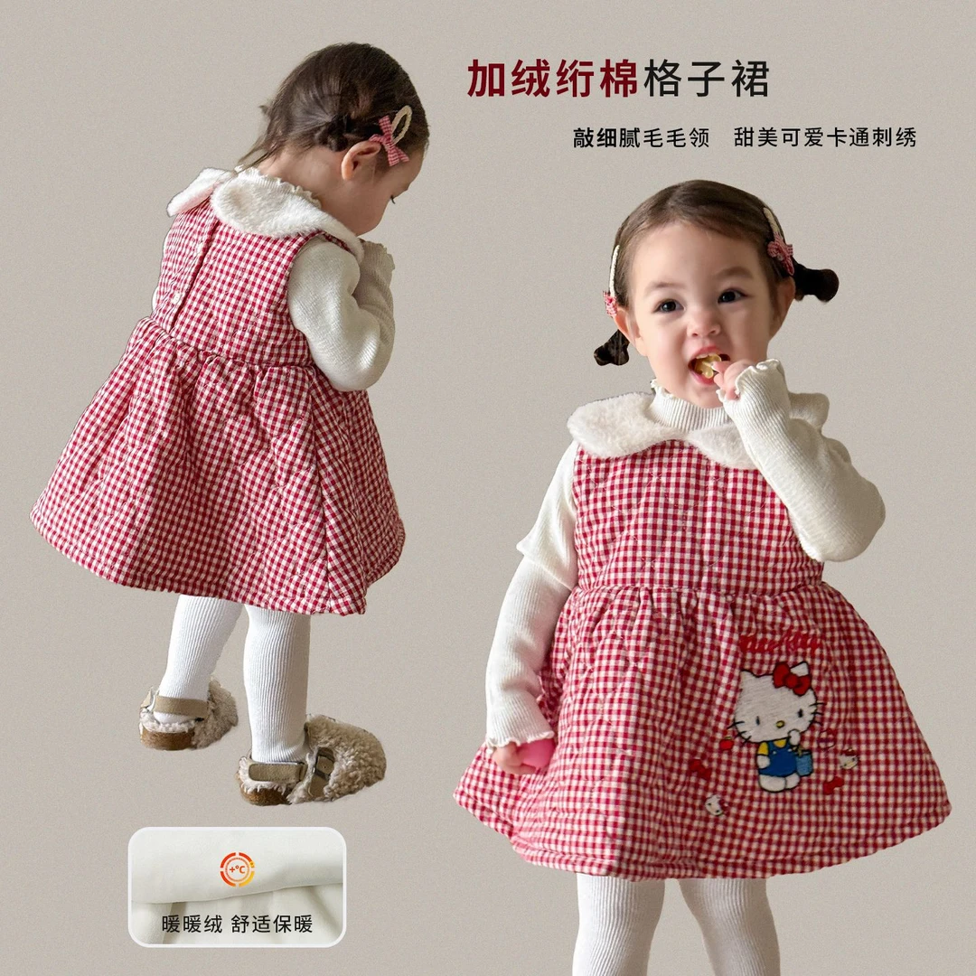 D5273女童连衣裙秋冬儿童公主裙夹棉加绒宝宝裙子周岁女宝礼服