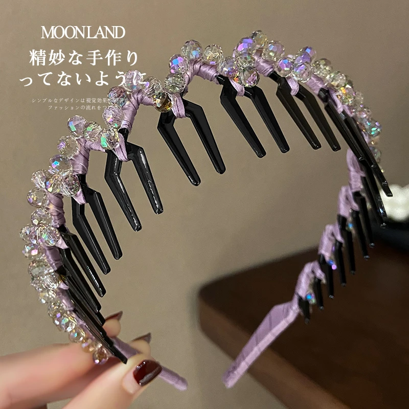 韩系重工水晶发箍高颅顶长齿发卡显脸小洗脸头箍时尚百搭发捆头饰