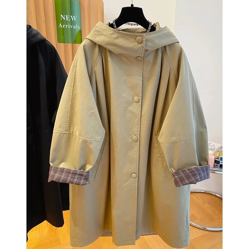 连帽风衣女款新款中长款韩版宽松立领英伦风棉质大衣秋装外套