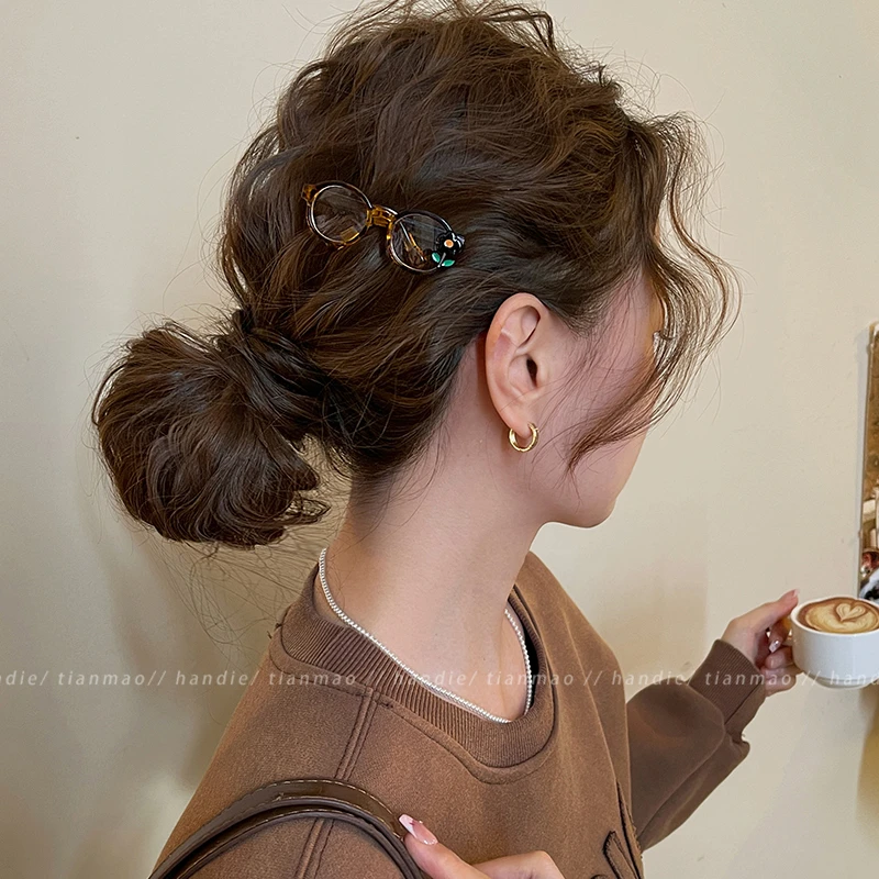 甜酷松弛感发夹女花朵眼镜侧边夹发卡刘海夹前额头饰2025新款发饰