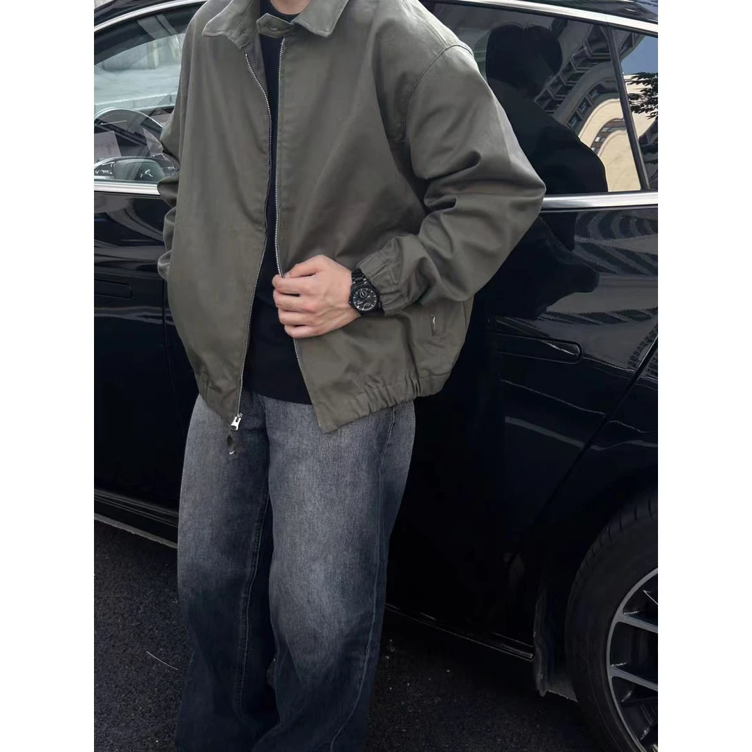 【248】军绿色工装翻领飞行夹克外套春秋款