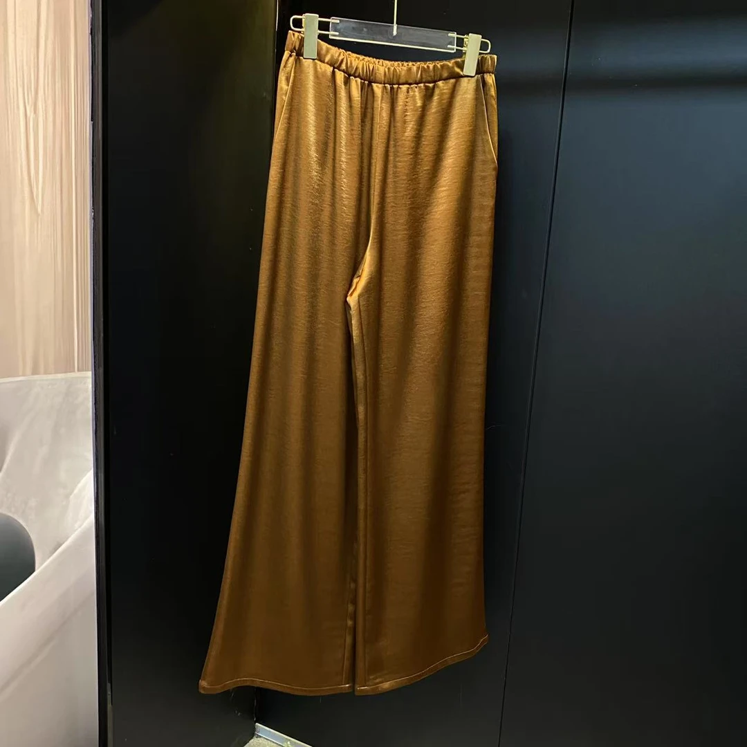 【K姐高定女装】 2025新品 春夏时尚休闲百搭宽松 醋酸褶皱直筒裤