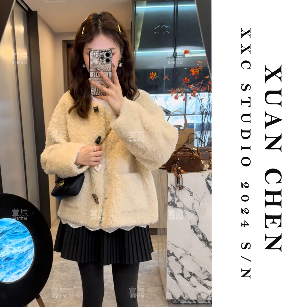 【绵绵暖意】秋冬时尚洋气厚款毛毛外套轻奢设计感羊毛短外套#3781