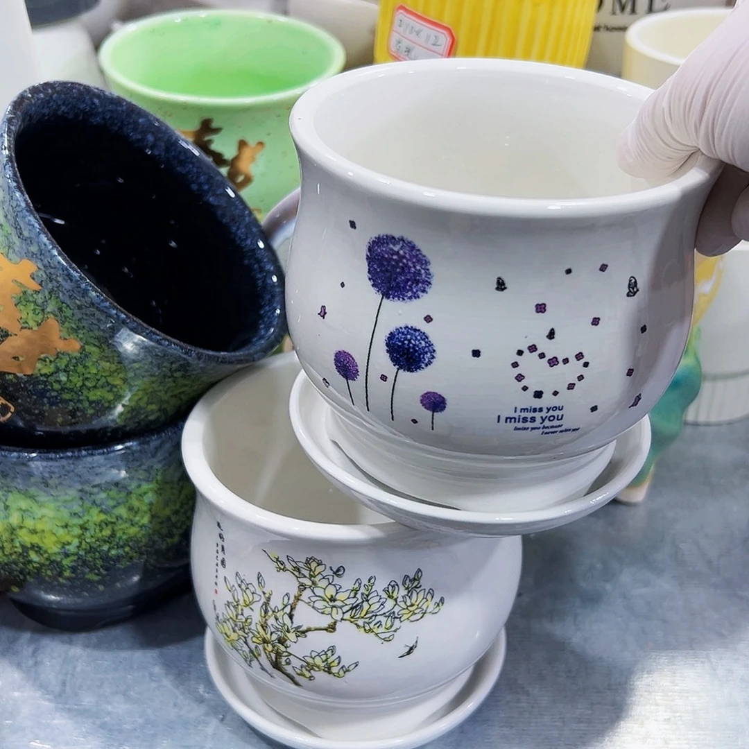 有孔，外贸尾单陶瓷花盆凑单10米包邮