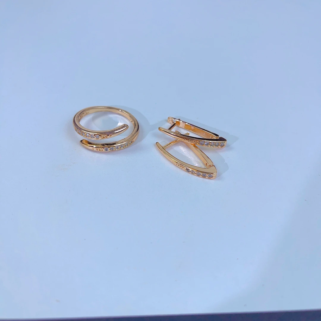 铜合金戒指 370新款两件套耳环戒指爆款白搭时尚金色