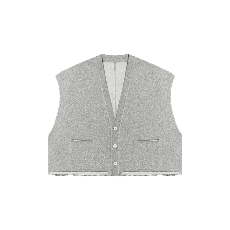 23918韩版宽松显瘦百搭无袖马甲背心女外搭开衫坎肩上衣