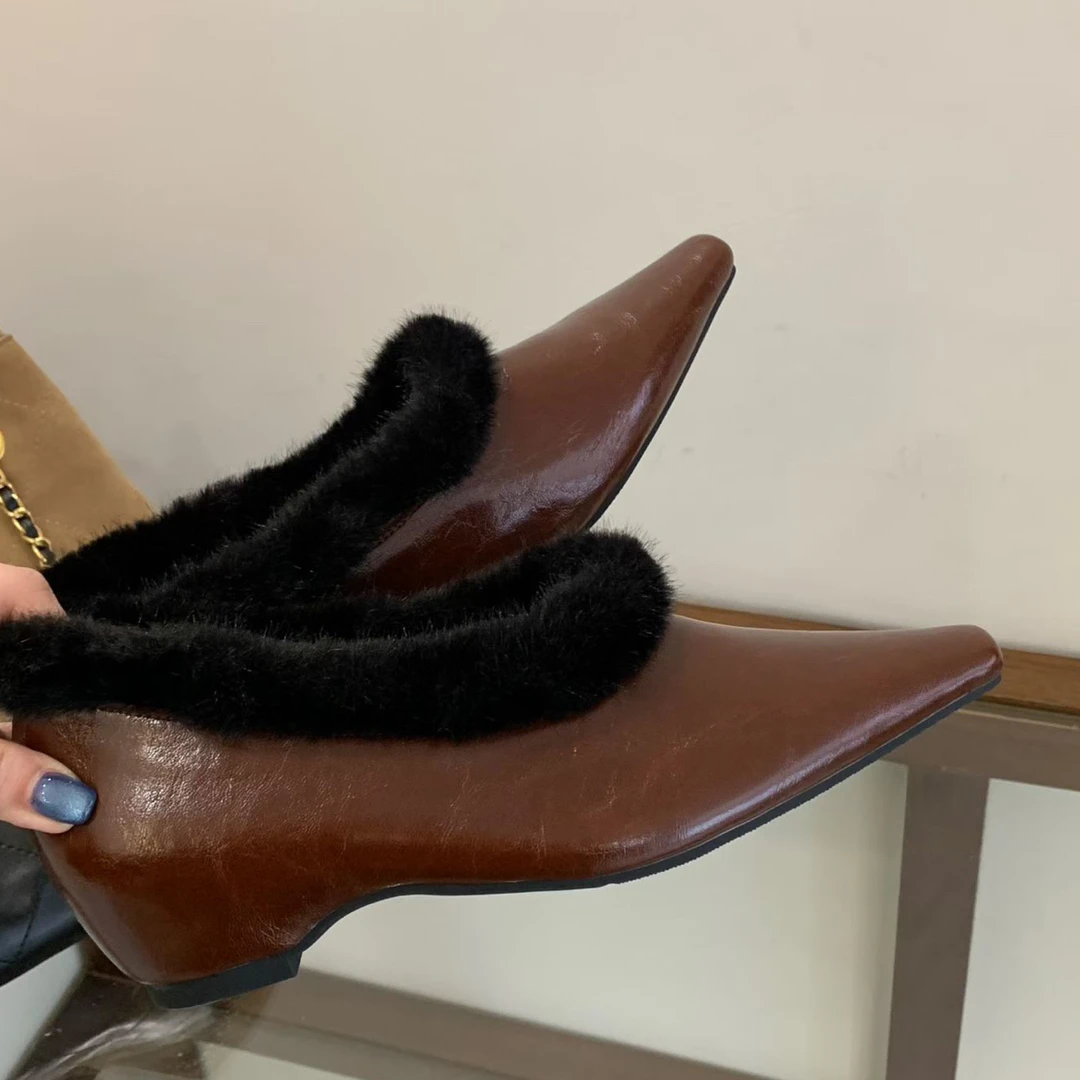 冬季新款内里加绒深口单鞋毛毛鞋