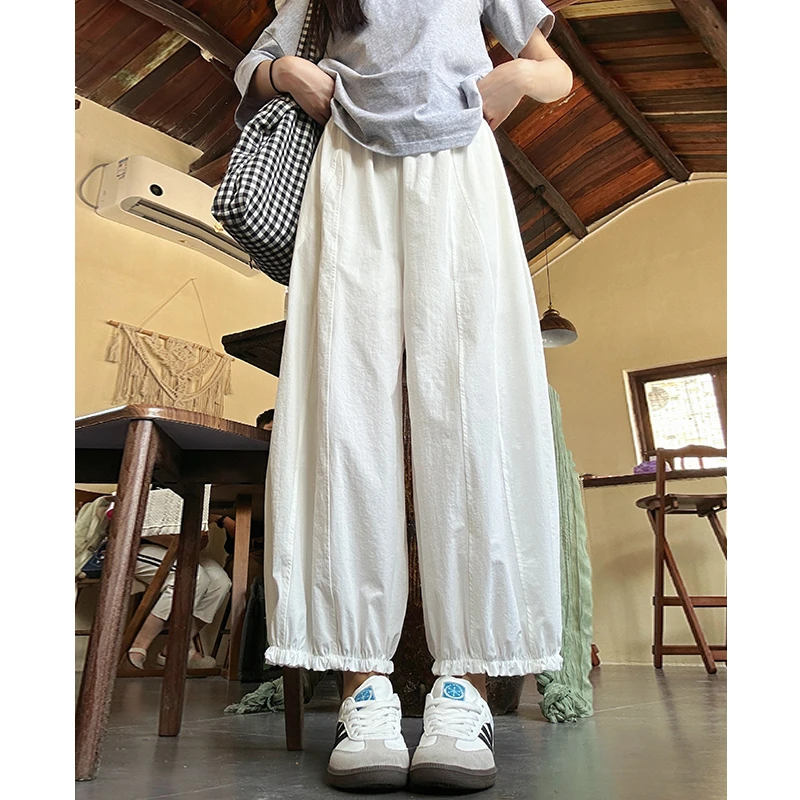 韩系木耳边九分阔腿灯笼裤女夏薄款2025新款小个子高腰宽松休闲裤