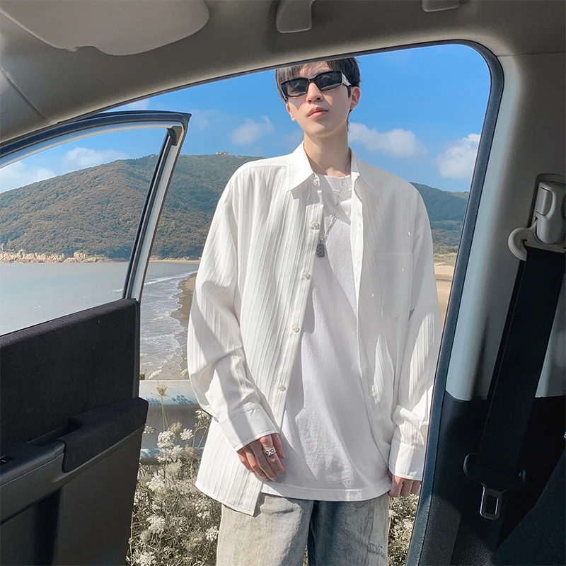 高级感少年感穿搭衬衣2025新款休闲打底衫白色宽松衬衫男款长袖
