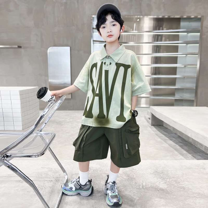 男童夏季短袖套装2025新款时髦中大儿童网红潮【QSX-DR】B5178