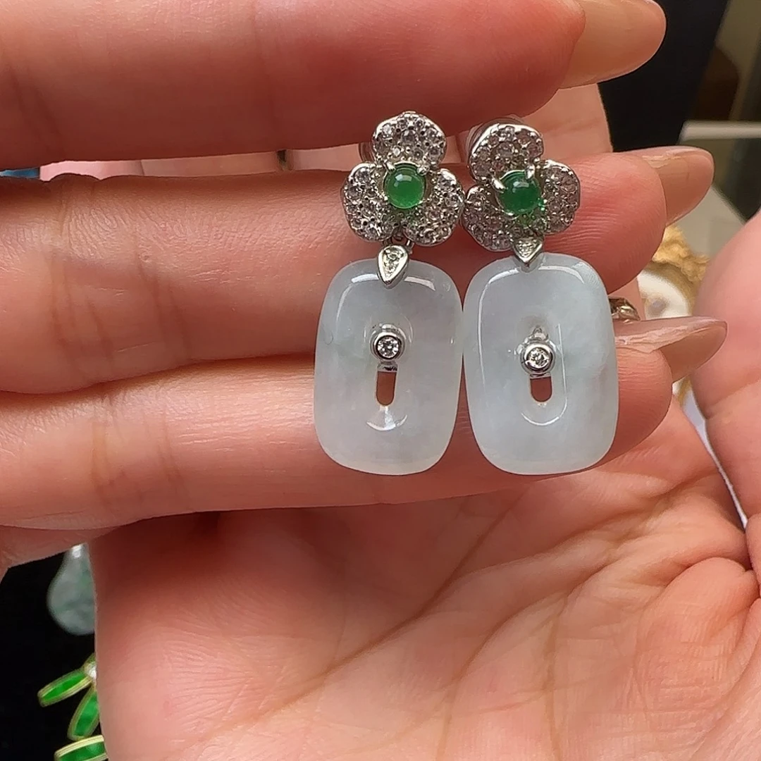 翡翠银S925镶嵌耳饰耳钉款