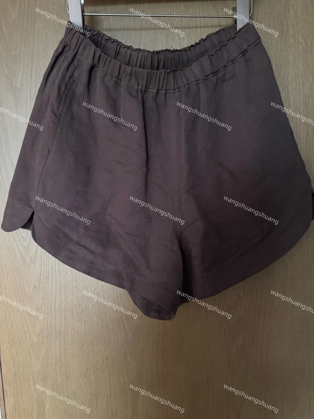 进口麻开叉小短裤