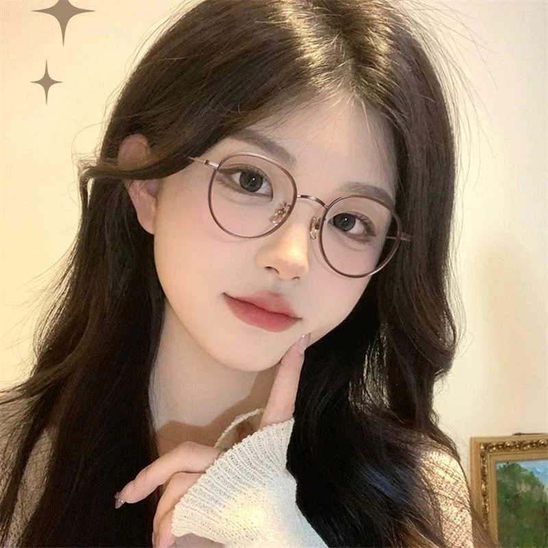 简约圆框眼镜架百搭时尚小框镜文艺可配度数防蓝光近视眼镜小脸女