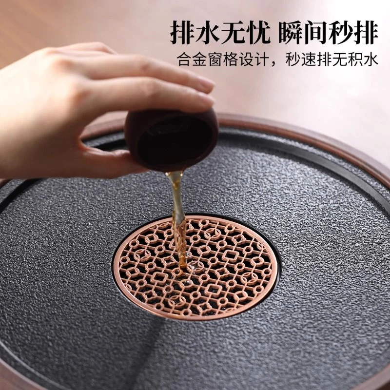 茶盘小型家用2025新款客厅简约仿乌金石茶台沥水储水式圆形干泡盘