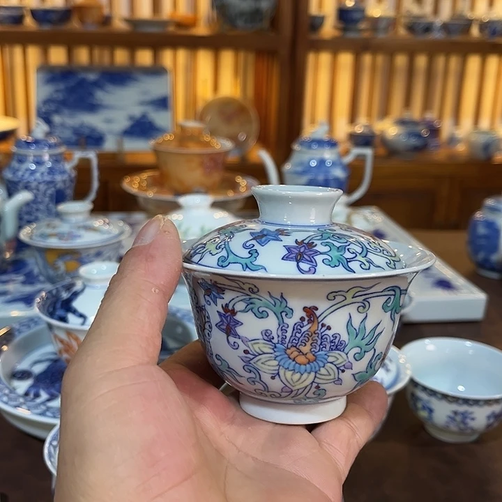 錡镇堂手工手绘盖碗