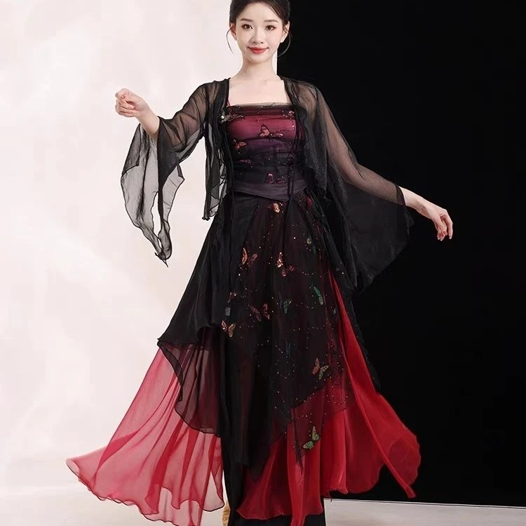 叶落清舞古典舞服装仙气蝴蝶纱衣飘逸裤裙中国风演出服舞蹈练功服