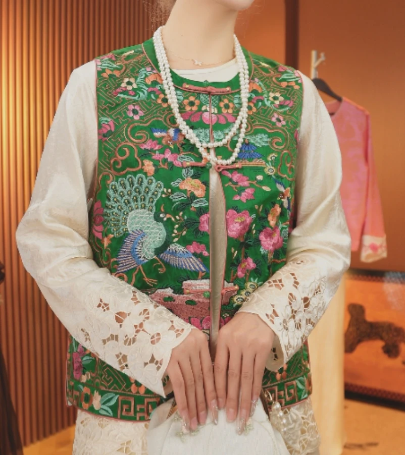 【繁华似锦】重工春季新中式中国风刺绣圆领马甲2025C0168—秋秋