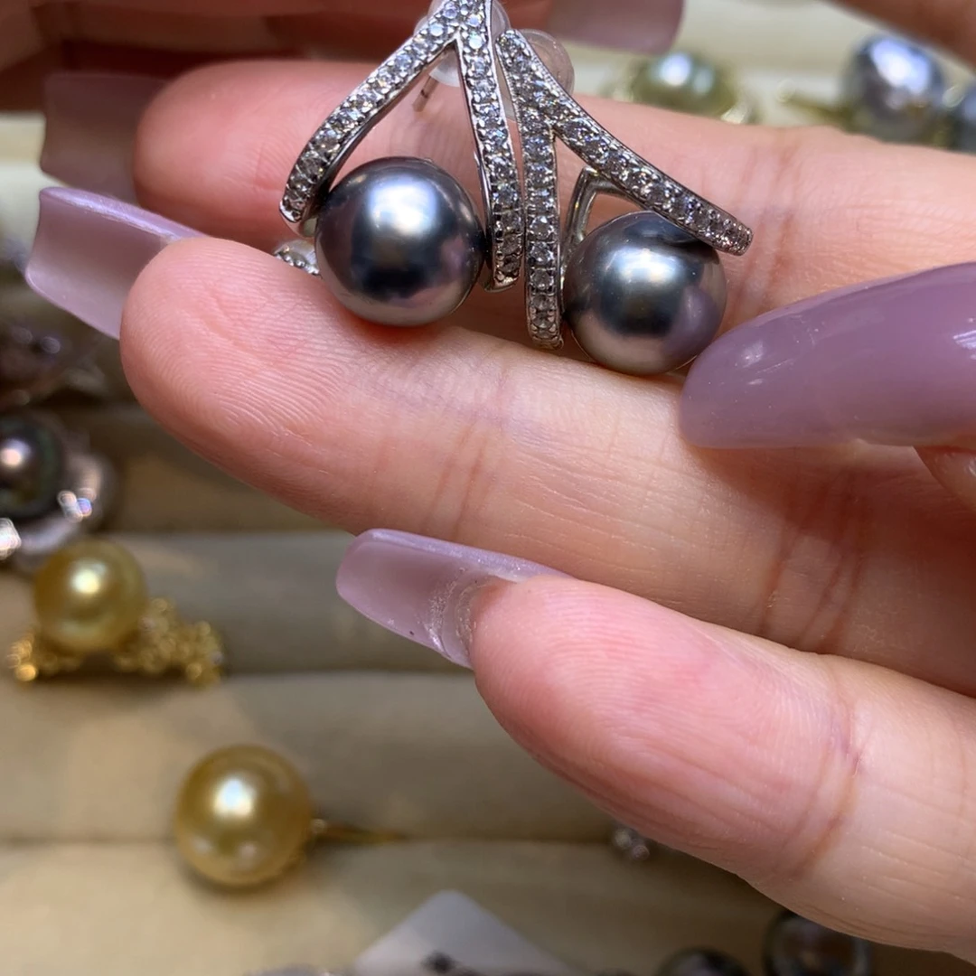 银S925镶嵌耳饰海水珍珠