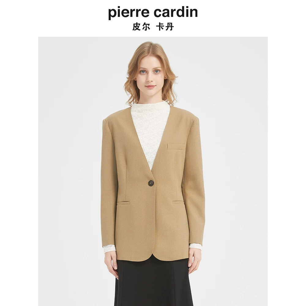 [皮尔卡丹女装]专柜正品高频干练通勤百搭米驼色西服