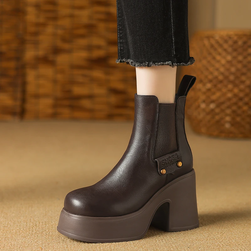 小个子美拉德烟筒靴10cm高跟圆头切尔西靴子女显瘦厚底百搭小短靴