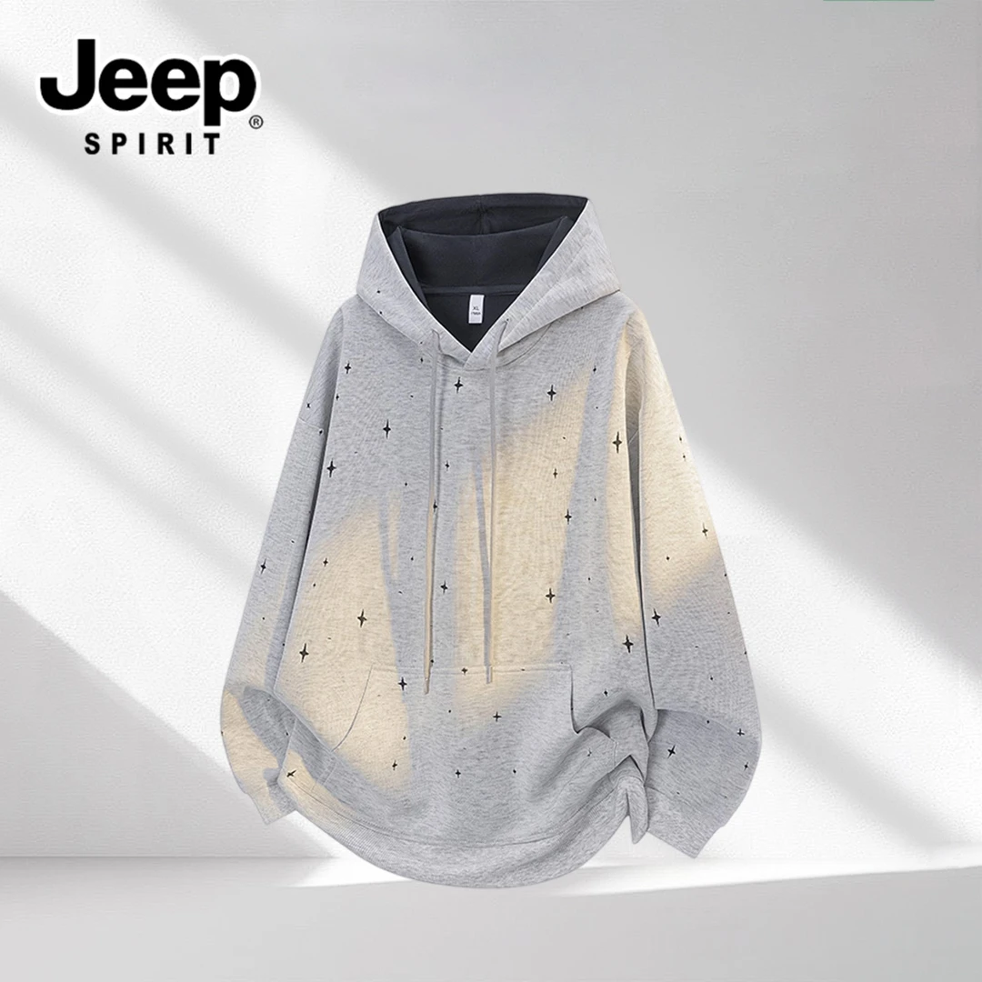 JEEPSPIRIT秋季新款满天星卫衣男士潮牌宽松重磅连帽衫设计感上衣