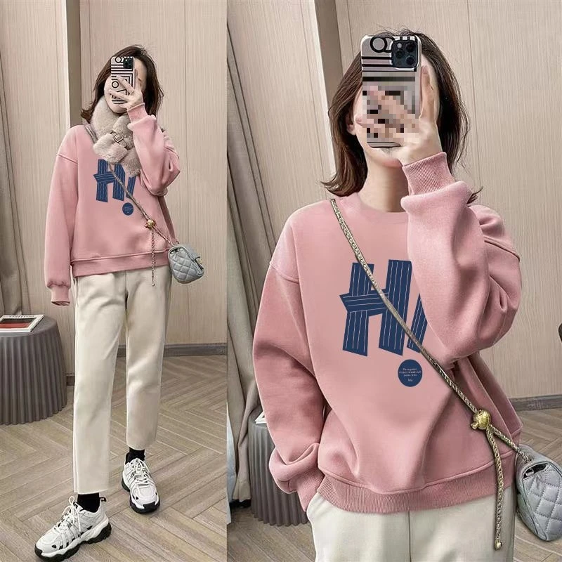 卫衣女秋冬季新款高质量宽松圆领打底衫加绒加厚上衣