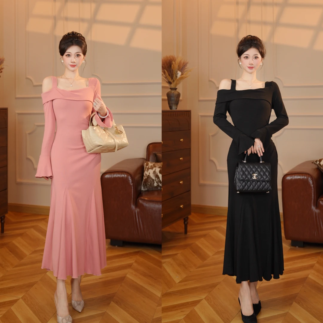 【张小小】温柔风气质长裙高级感打底长袖连衣裙D4088