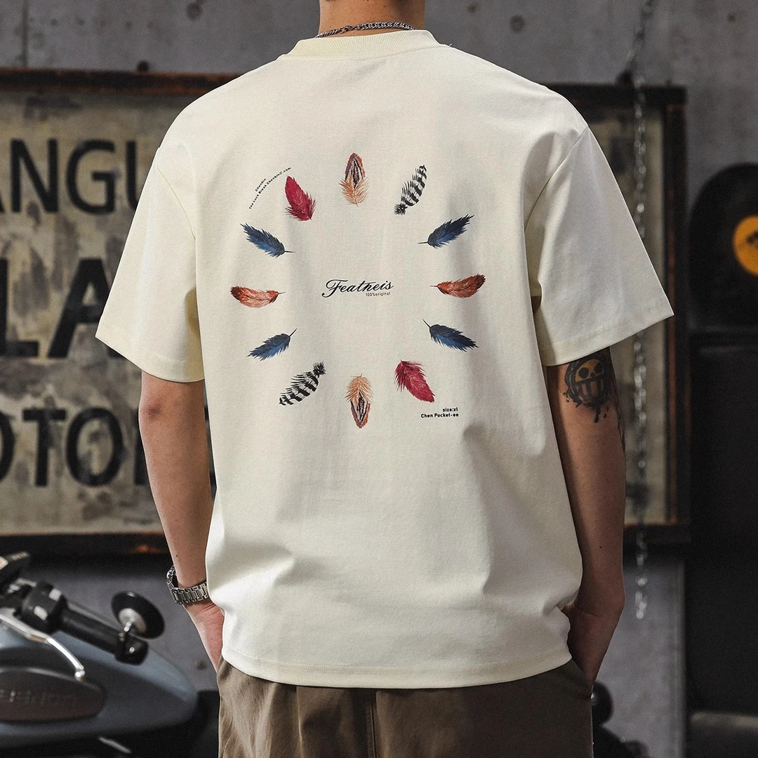 U&PURA高端重磅印花短袖t恤男2025夏季宽松圆领半袖美式体恤男