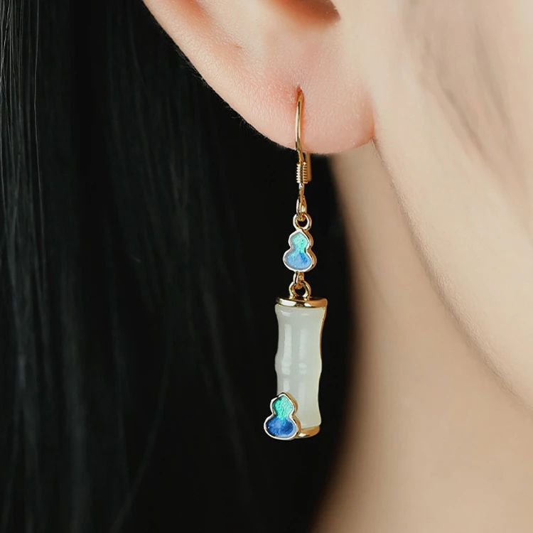 黄铜耳饰 烧蓝葫芦竹节耳坠女新中式国风耳环古风饰品旗袍配饰
