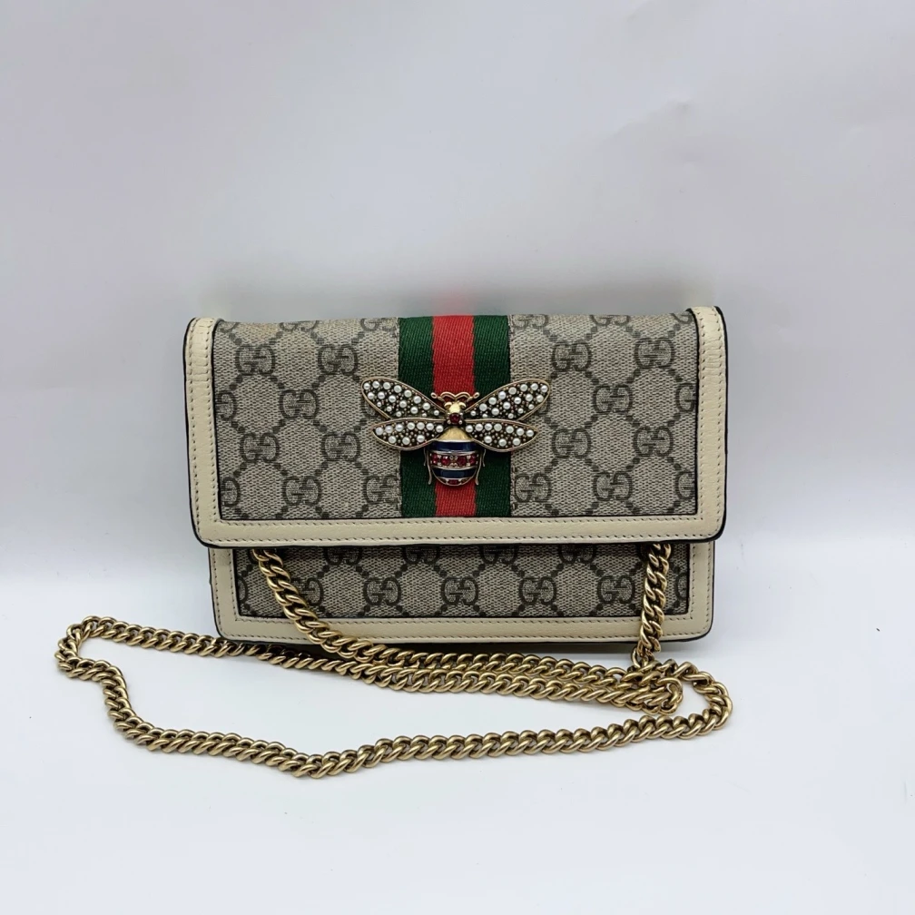95新 GUCCI/古驰  老花小蜜蜂链条包 1413 6477