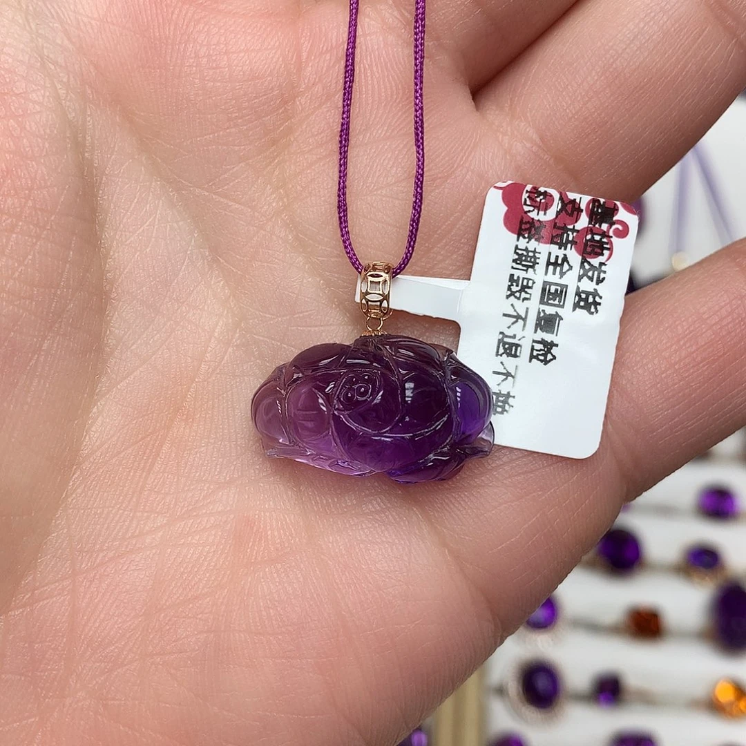 紫晶吊坠(赠链)18K金镶嵌L 花开富贵孤品
