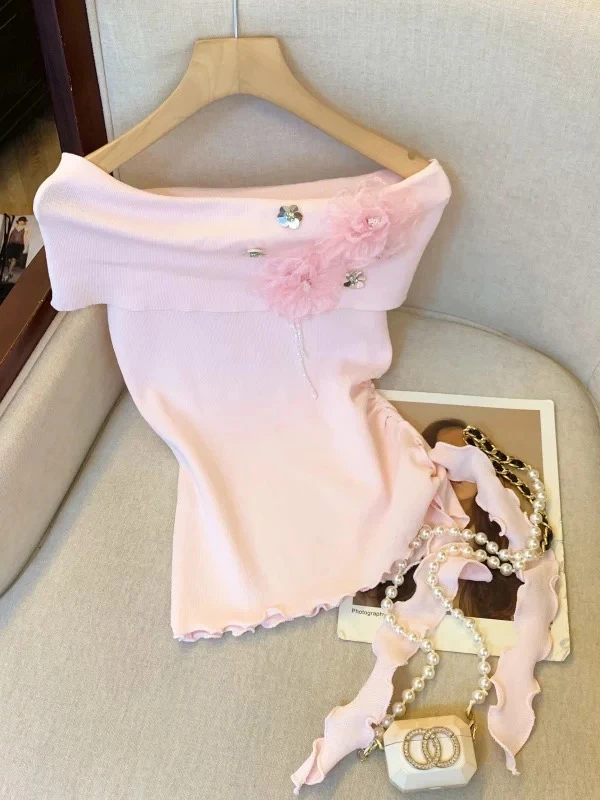 法式针织休闲风短袖薄款夏装清冷上衣