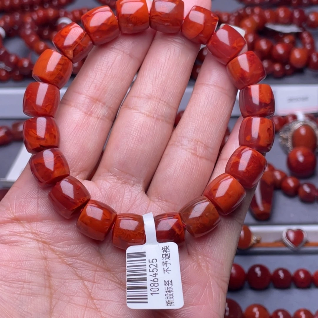 一***道南红玛瑙未镶嵌配珠11.6mn瓦西柿子玫瑰妖火焰直切手串