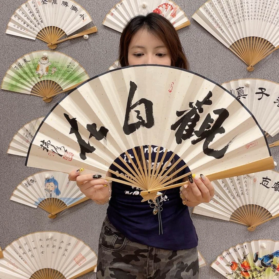 国画10寸玉竹-纯手绘-文玩扇骨（默认粘好）