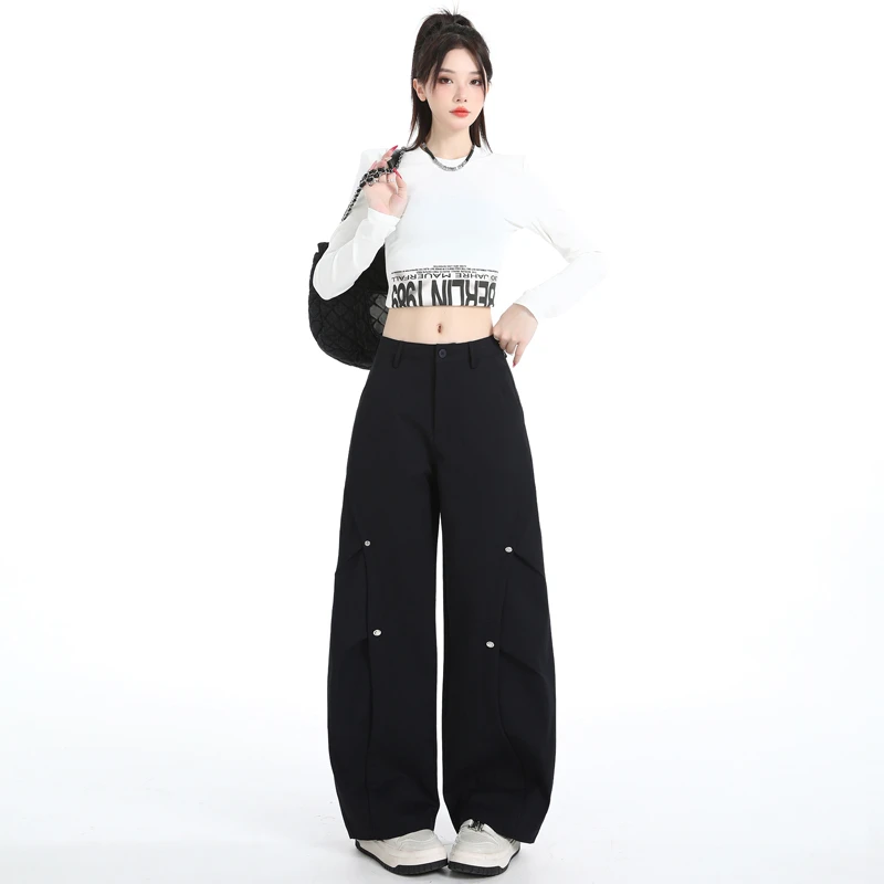 秋季弯刀休闲裤女2025新款高腰宽松显瘦百搭阔腿镰刀工装拖地裤子