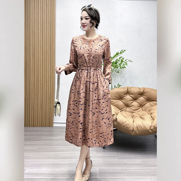 杭蜜-新款花边领时尚优雅妈妈装收腰显瘦高端碎花气质大码连衣裙