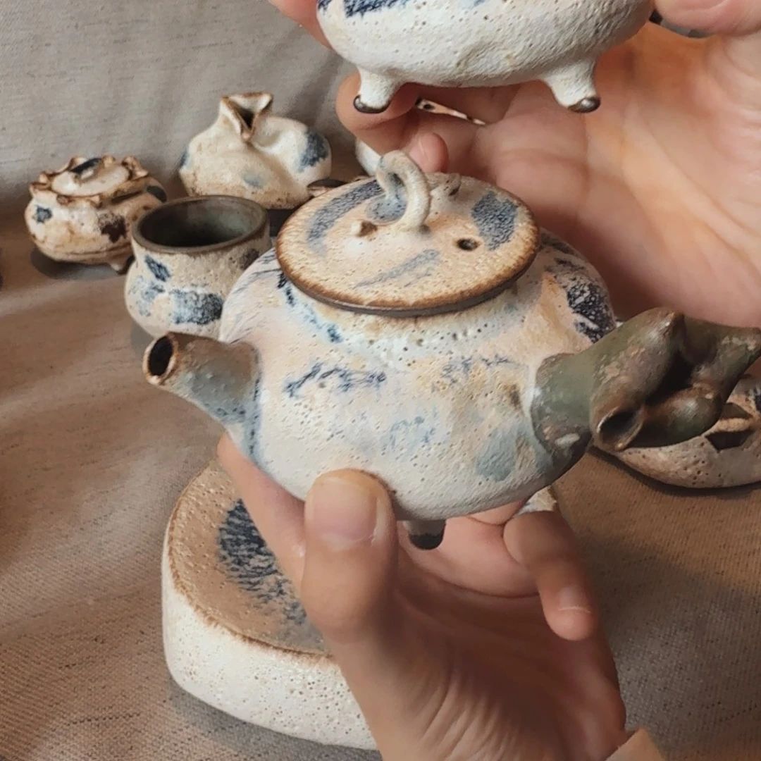 粉引手作一壶带一杯