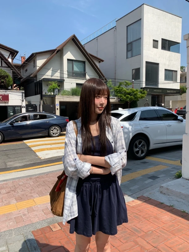 THESE DAY/2025夏季麻料格子衬衫三件套