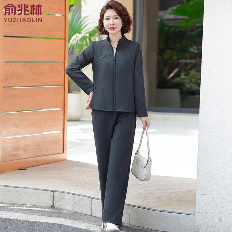 俞兆林中年妈妈春装时尚外套中老年运动服套装春秋气质薄款两件套