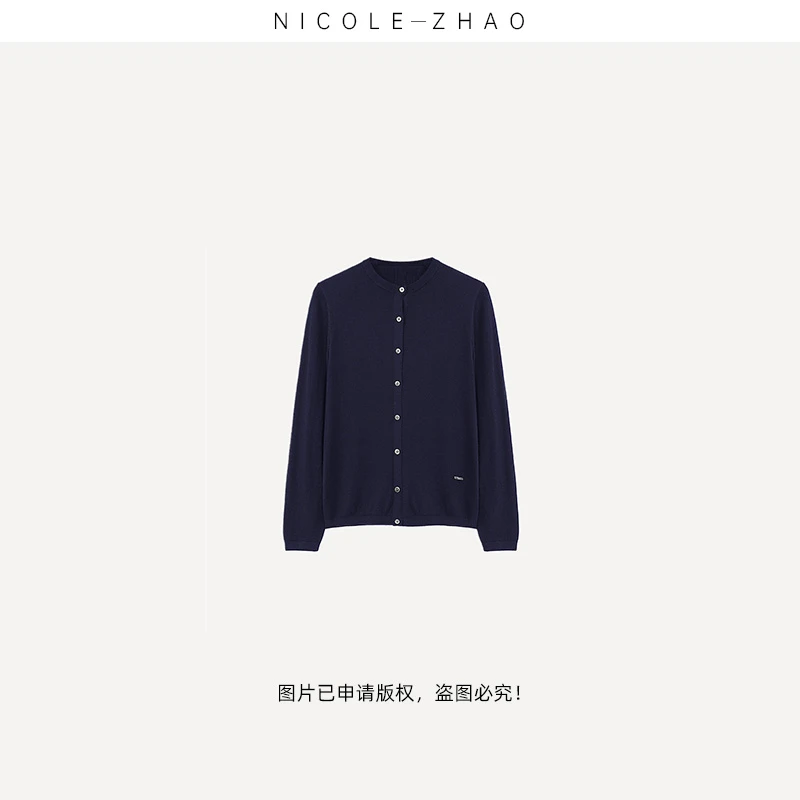 SJ0254【贵姐NICOLE】意大利.纱线LP气质圆领针织开衫毛衣蓝色