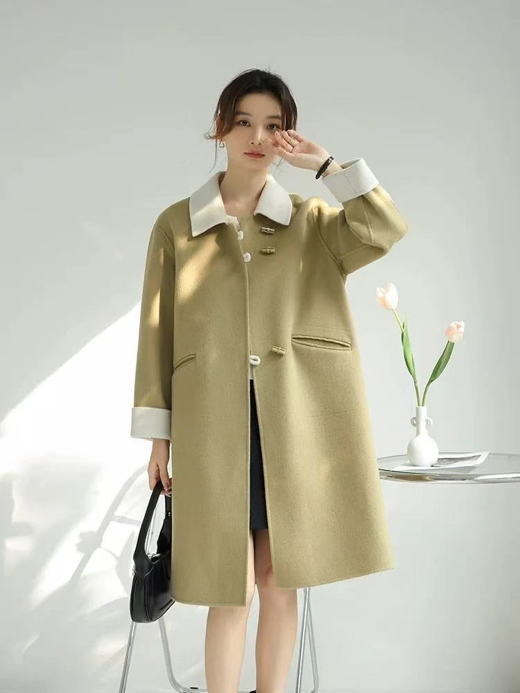 新款高级感双面羊毛大衣长款显瘦羊毛外套