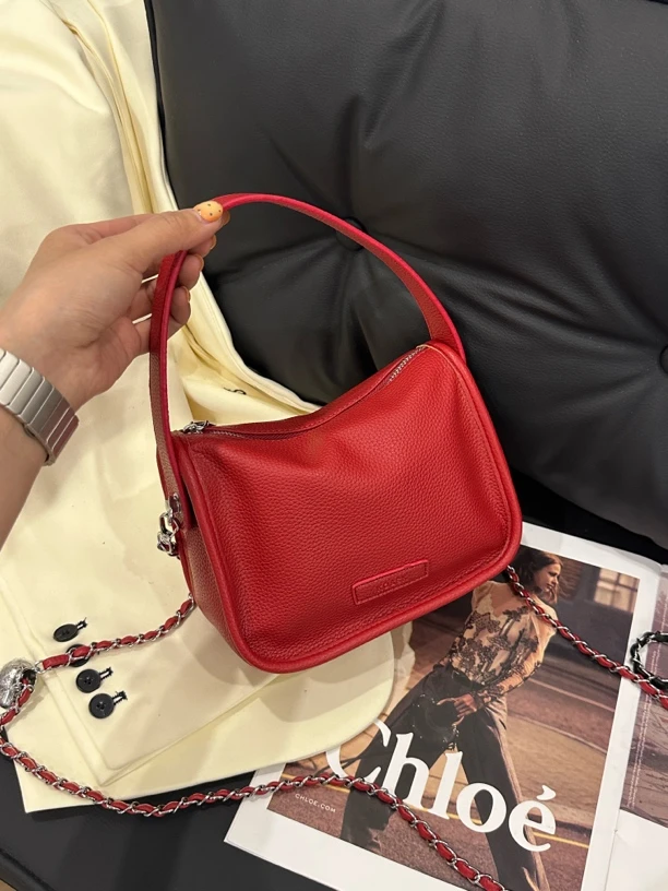 表姐优选 2025新款百搭荔枝纹豌豆包精致手挽包韩系金球链条包