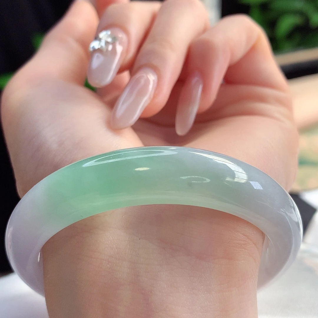 未镶嵌手镯翡翠天然A货翡翠55-56底白如雪 绿如松31号