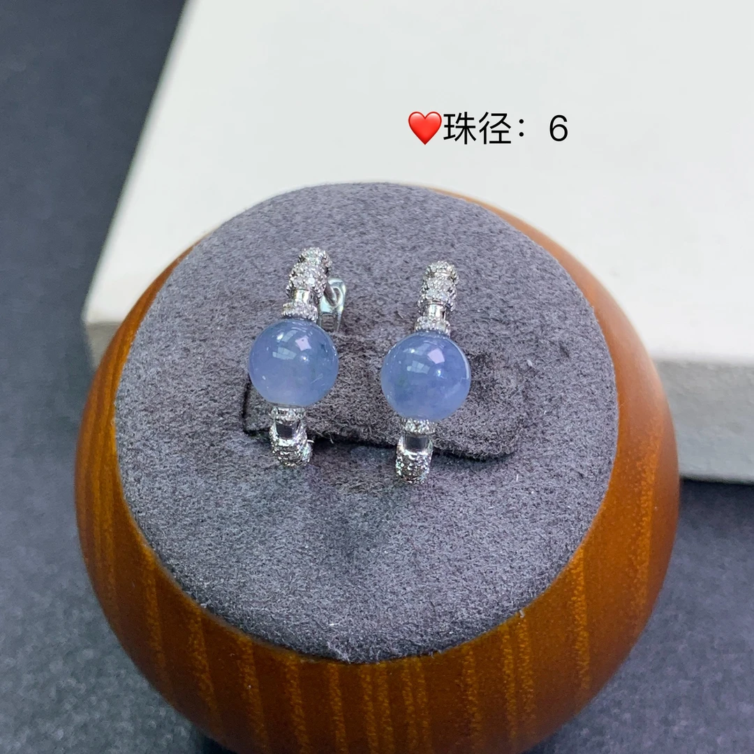 新品推荐·18K金冰紫圆珠设计款翡翠玉石缅A耳饰耳包款豪镶