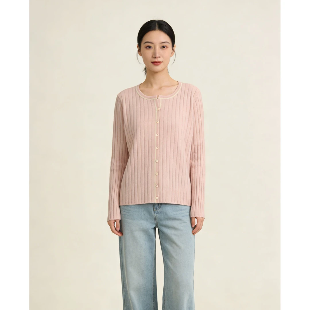 常规款长袖女开衫秋冬百搭打底撞色羊毛针织圆领修身圆领7101