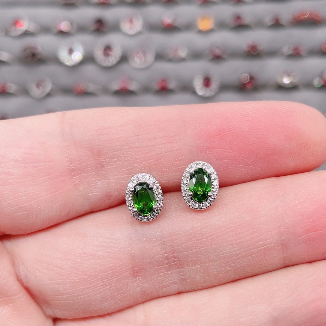 透视石耳钉银S925镶嵌