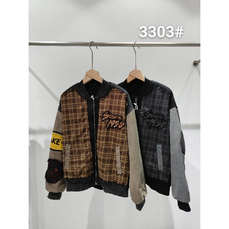 2【帅姐自留】男女同款情侣亲子款网格拼接秋冬时尚百搭外套B3303